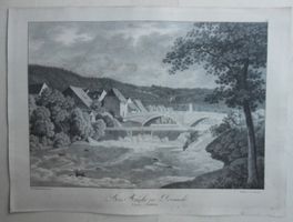 Die Birsbrücke bei Dornach. Lithographie. Ca 1830.