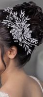 Silberner Blätter-Braut-Haarschmuck mit Perlen