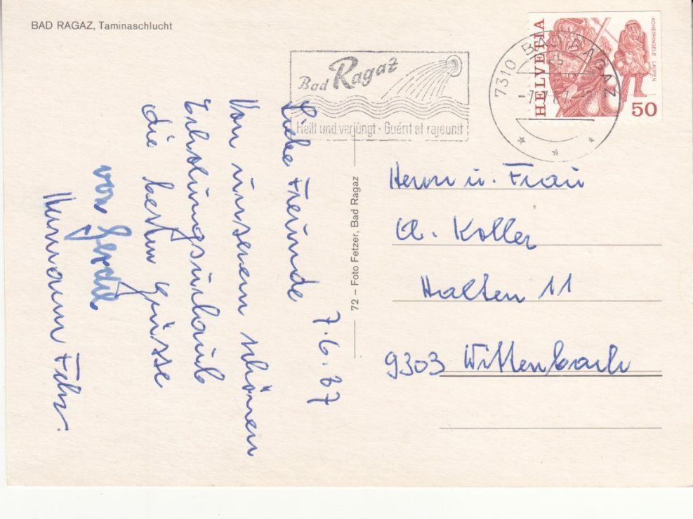 Ansichtskarten: Taminaschlucht 1987 – Gebraucht aus Bürglen TG von StampGraf 1