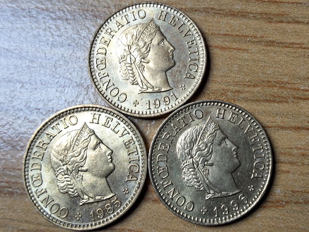 Tutti le monete: 5 Rappen 1982/2004 - Lot 7 Stück! – Usato da Münchenstein venduto da purbach1 4