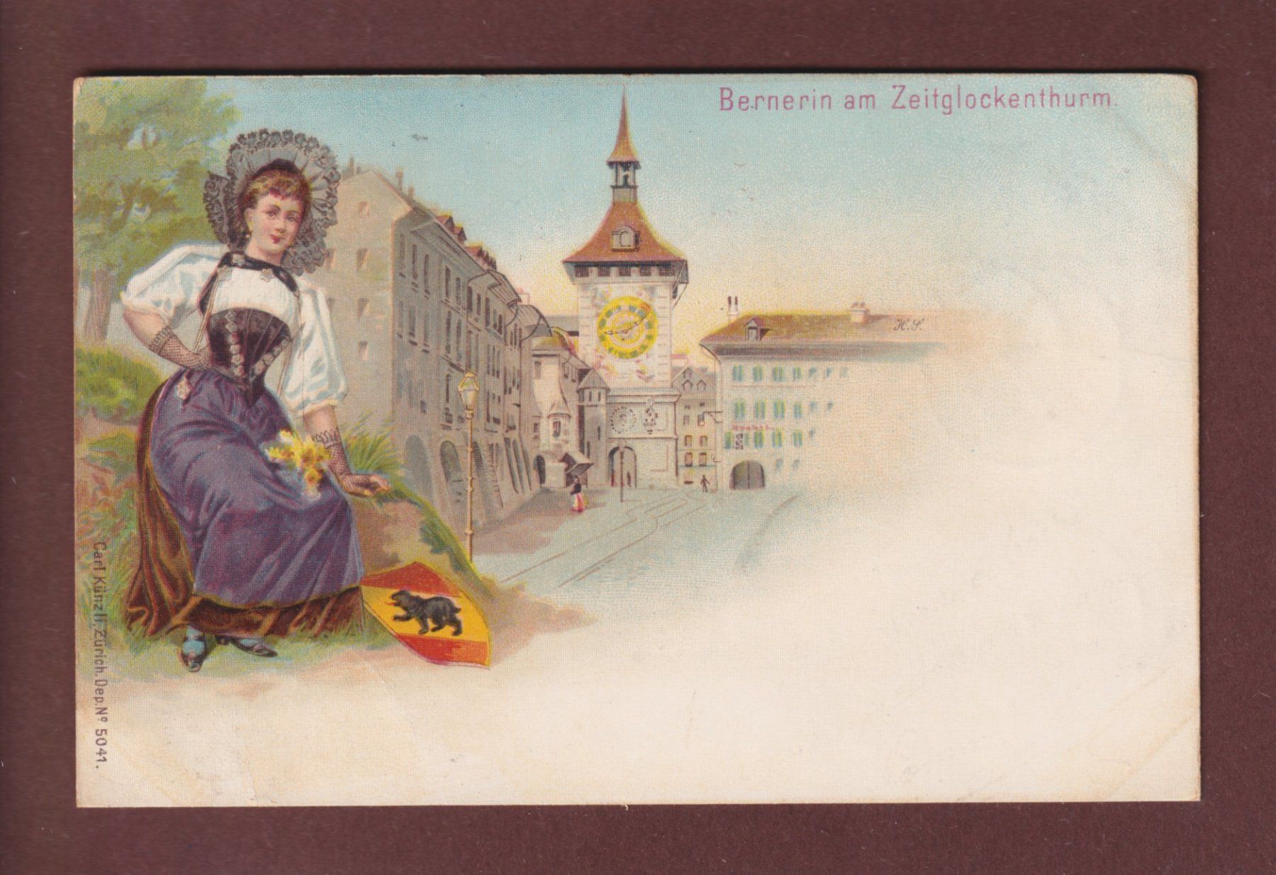 Ansichtskarten: BERNERIN - Zeitglockenturm - 1899 Litho Künzli – Gebraucht aus Pully von nicecards