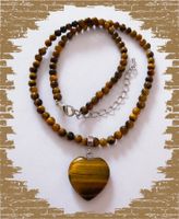 EDELSTEINKETTE KETTE SCHIMMERNDER TIGERAUGE HERZANHÄNGER