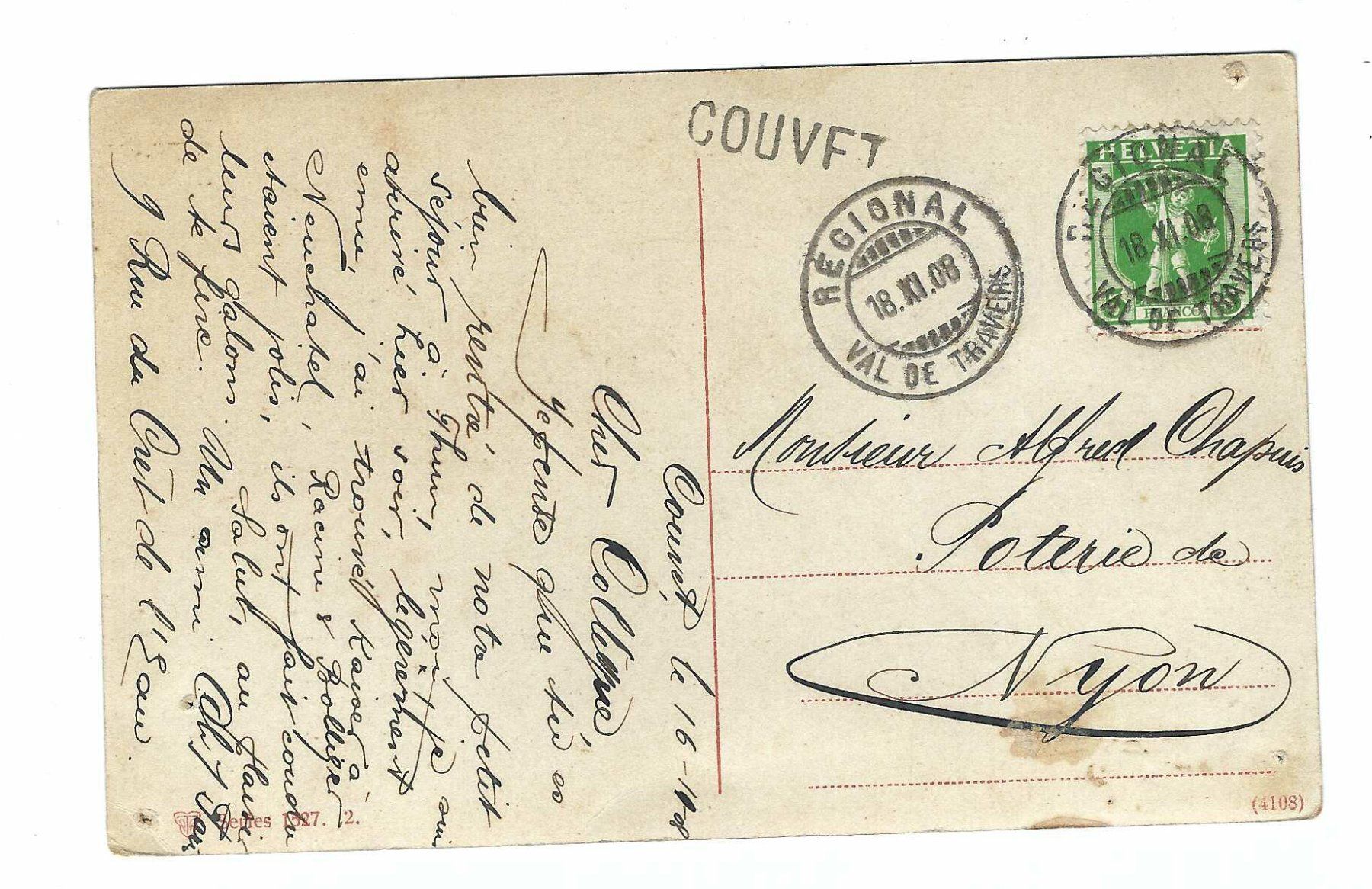 Tutti i francobolli: Stabstempel Couvet / Régional Val de Travers 1908 6s – Usato da Aarau venduto da fussball-fussball
