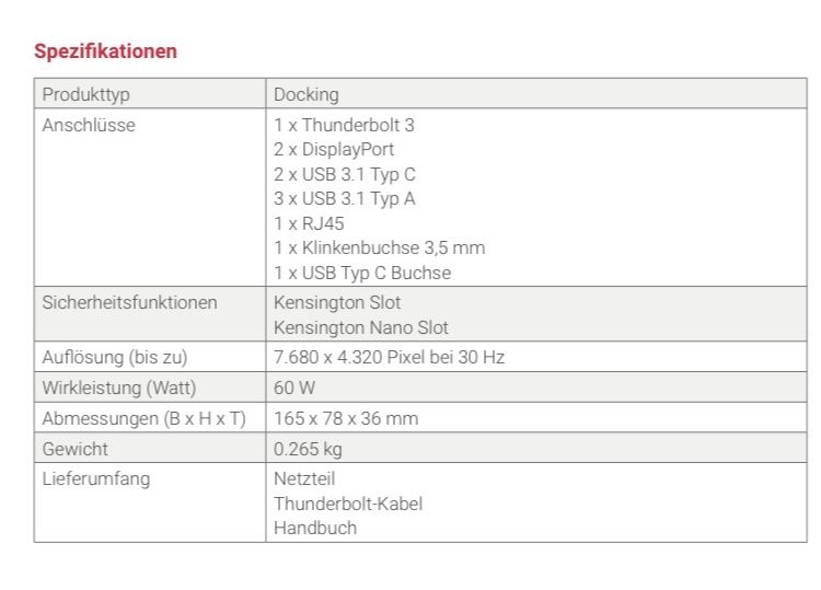 Docking station: 8K/2 x 4K Thunderbolt3 Docking – Nuovo e nell'imballaggio originale da Wohlen AG venduto da Liridon22 9