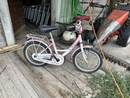 Kinderfahrrad pink weiss 16 Zoll mit Gepäckträger