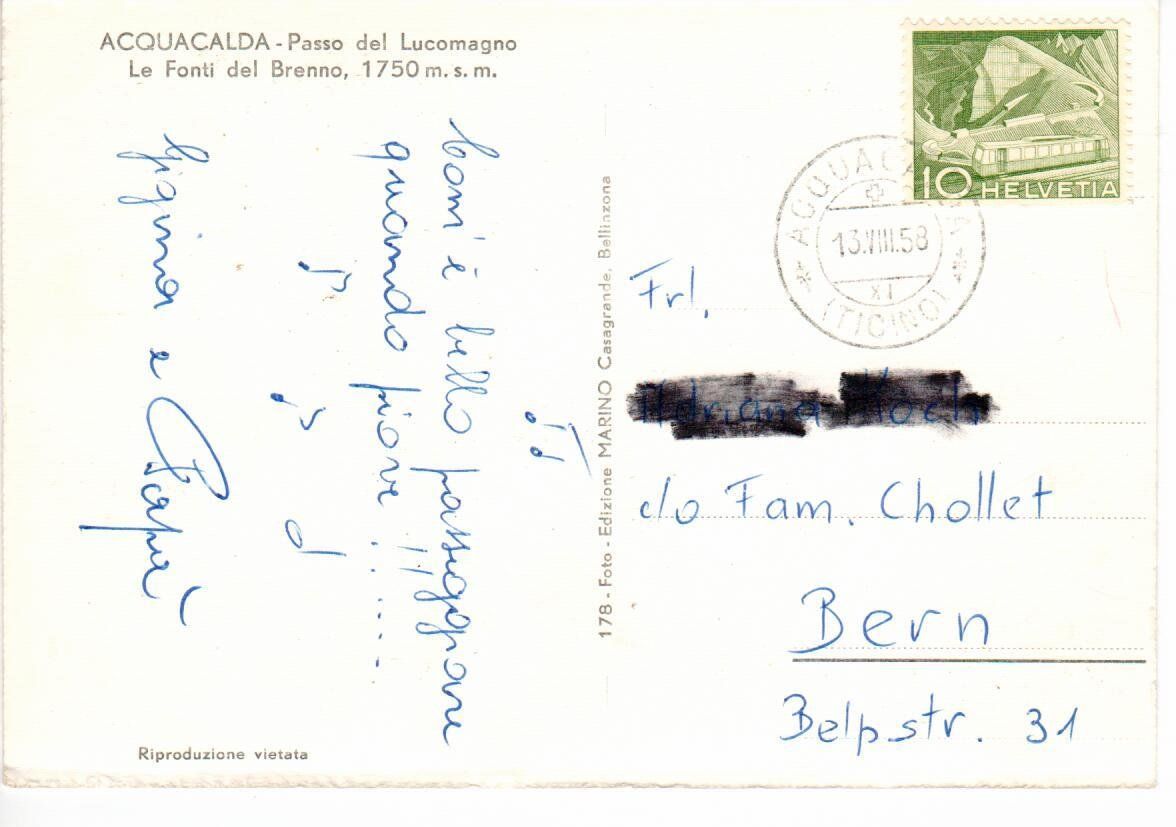 Cartoline postali: Acquacalda - Passo del Lucomagno 1958 – Usato da Wolhusen venduto da Curver9 1