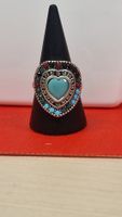 Vintage Herz Ring mit Türkis Stein, Grösse 57