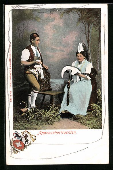 Cartoline postali: Paar in Appenzeller Tracht vor einer Lan – Usato da Berlin venduto da bartko-reher