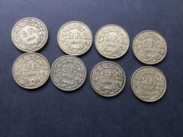 8 X 2 Franken Silbermünze zum Teil selten VZ