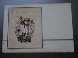 Tolle Postkarte mit Schweiz. Handmaschinenstickerei ab 9.--
