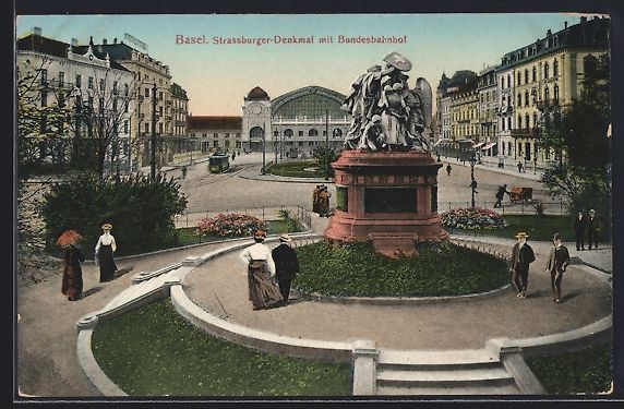 Cartoline postali: Basel, Strassburger-Denkmal mit Bundesba – Usato da Berlin venduto da bartko-reher