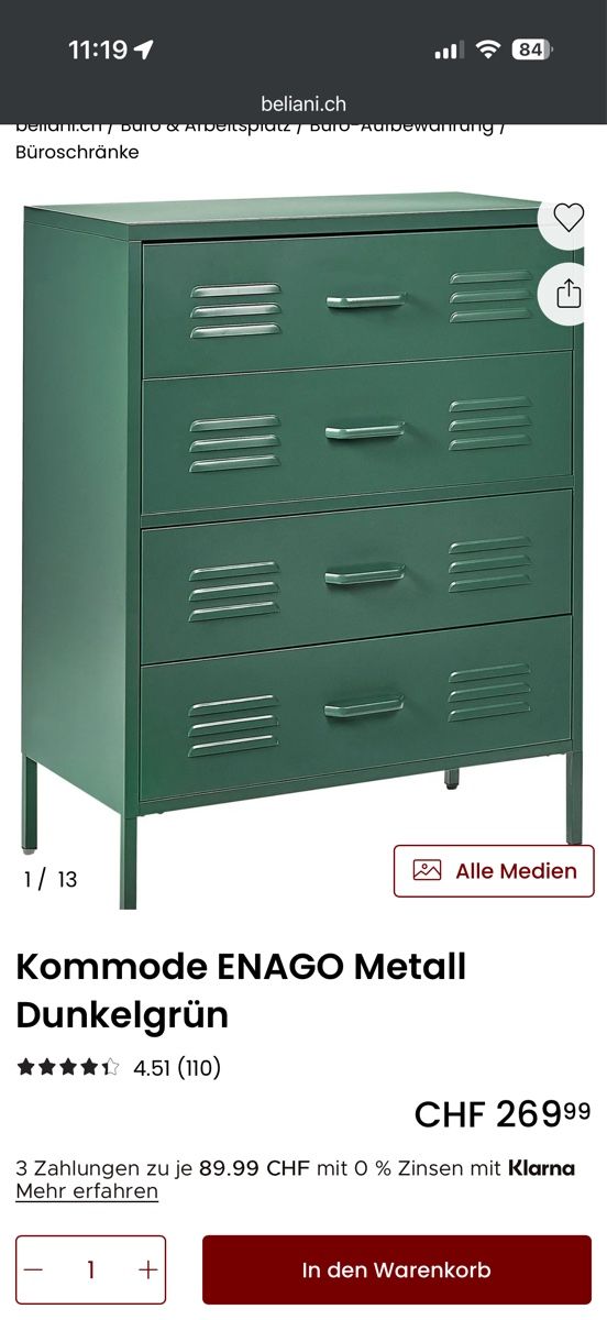 Beliani Cassettiere: Kommode ENAGO Metall Dunkelgrün – Nuovo (secondo la descrizione) da Zürich venduto da lagraf11111 2