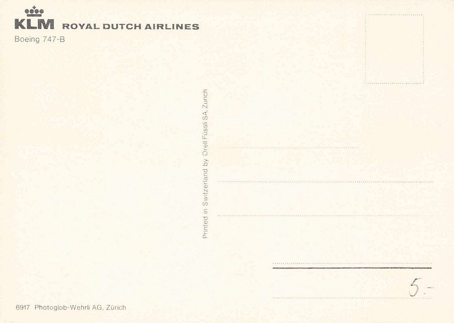 Cartoline postali: KLM Boeing 747-B – Usato da Frauenfeld venduto da POML 1