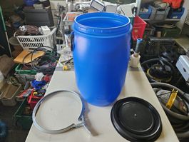 Weithalsfass rund mit Griff 30 Liter blau guter Zustand
