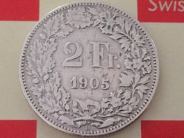 2 Franken 1905 ss+, selten nur 0,3 Mio!