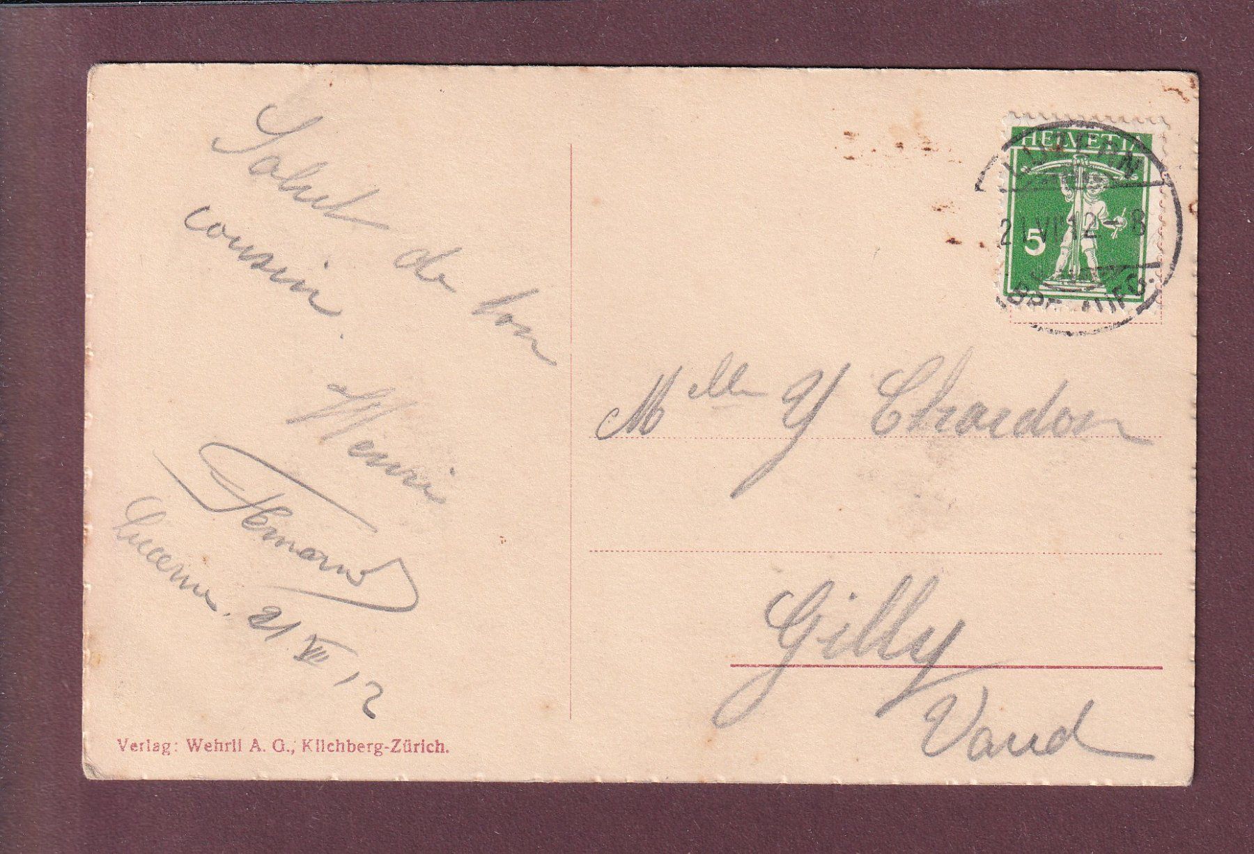 Cartoline postali: LUZERN - Quai - Pilatus - 1912 – Usato da Pully venduto da nicecards 1