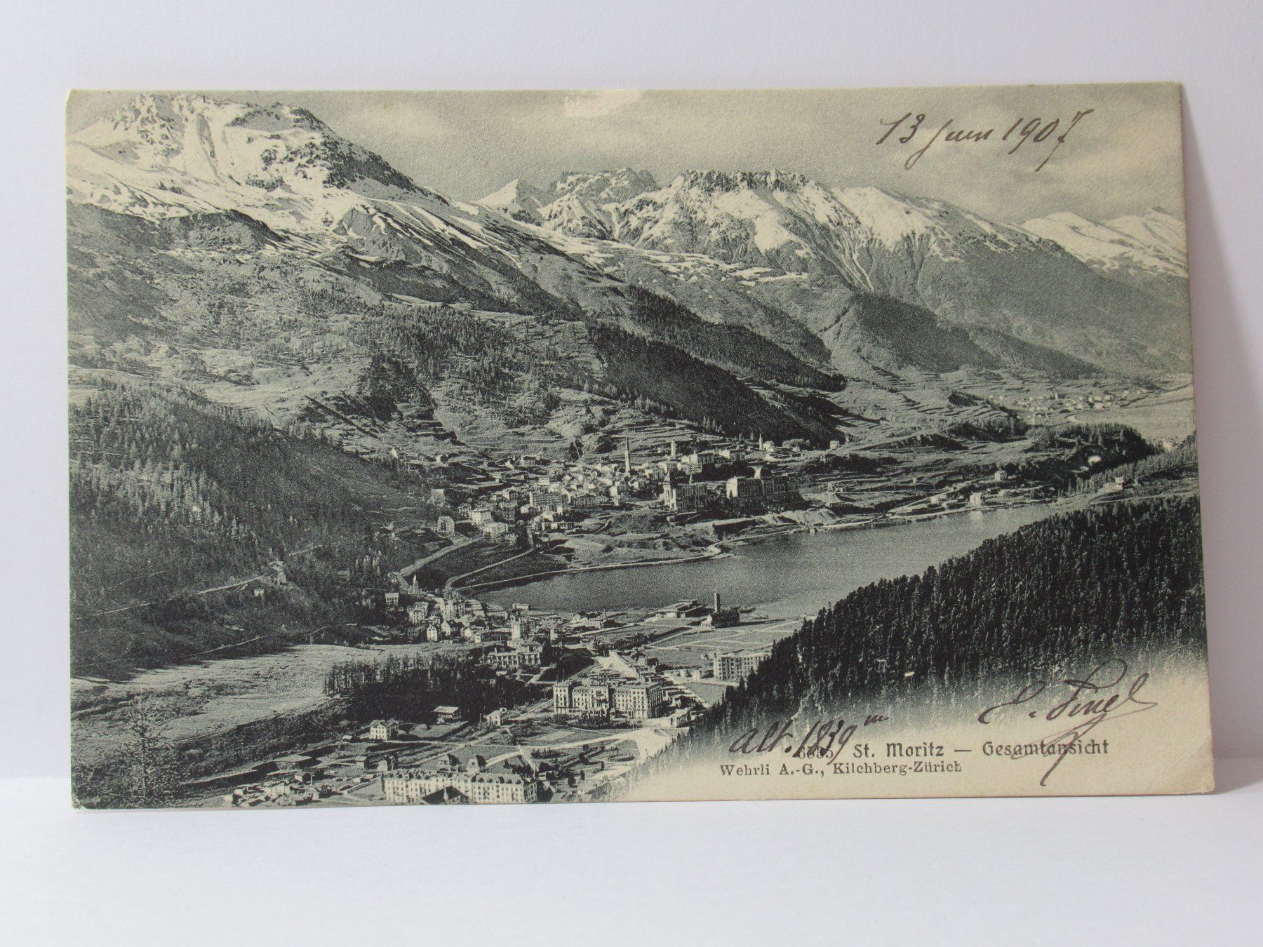 Cartoline postali: St. Moritz , Gesamtansicht 1907 – Usato da Grenchen venduto da Bluemchen1900