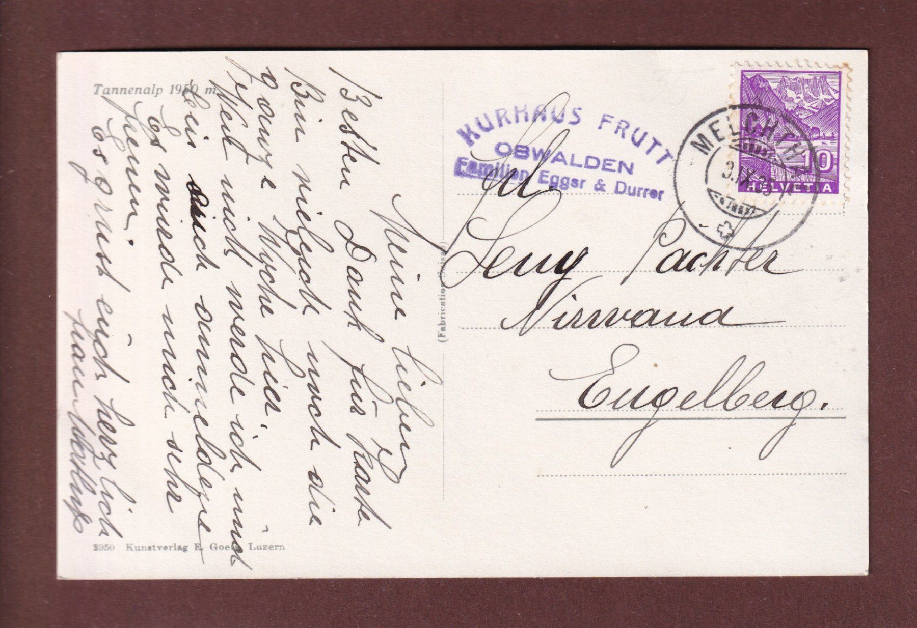 Ansichtskarten: TANNENALP - 1935 – Gebraucht aus Pully von nicecards-shop 1
