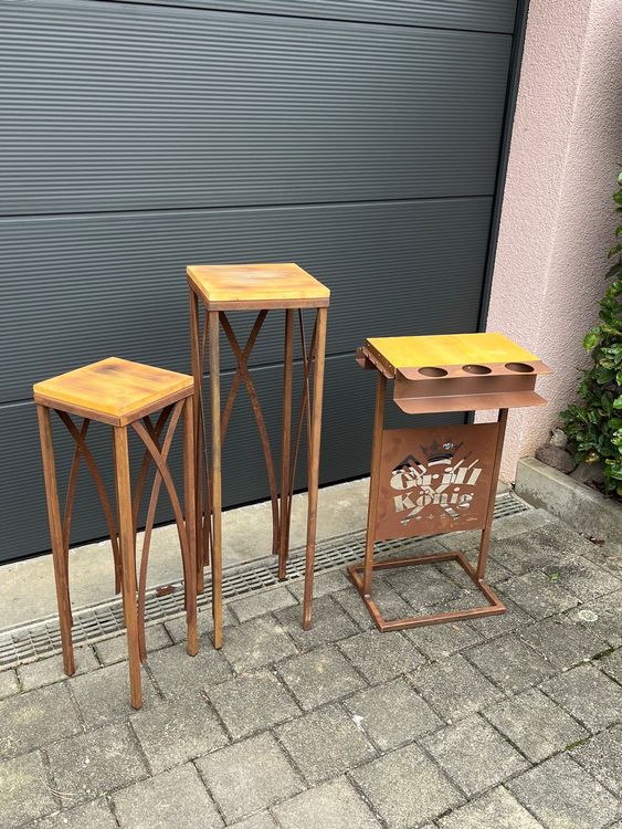 Grill König Beistelltisch Cortenstahl/Holz Edelrost Tisch Acheter sur