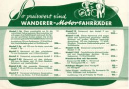 Wanderer-Motorfahrräder - Originalpreisliste