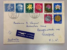 Luftpostbrief mit Pro Juventute und Pro Patria Marken 1964