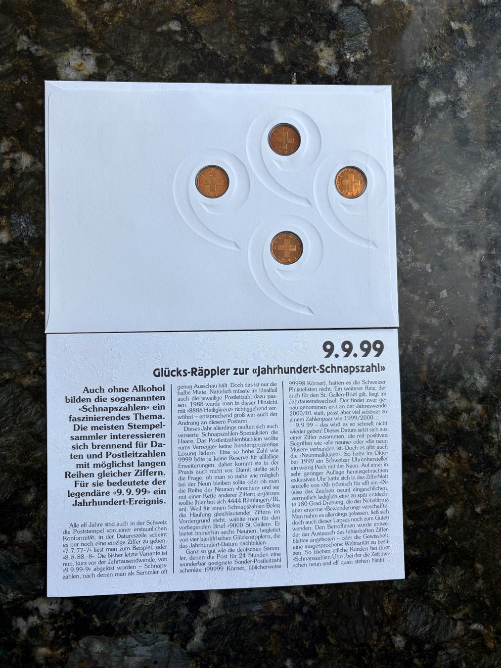 Alle Münzen: Münzbrief Glücks-Rappen 9.9.99 – Neu (gemäss Beschreibung) aus Reichenburg von Strok10 1