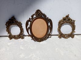 Antikes Bilderrahmen Set Barock Stil Messing 3 klein Rahmen