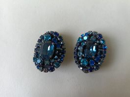 Konplott Ohrclips Vintage – Blau/Aquamarin Kristall Cluster