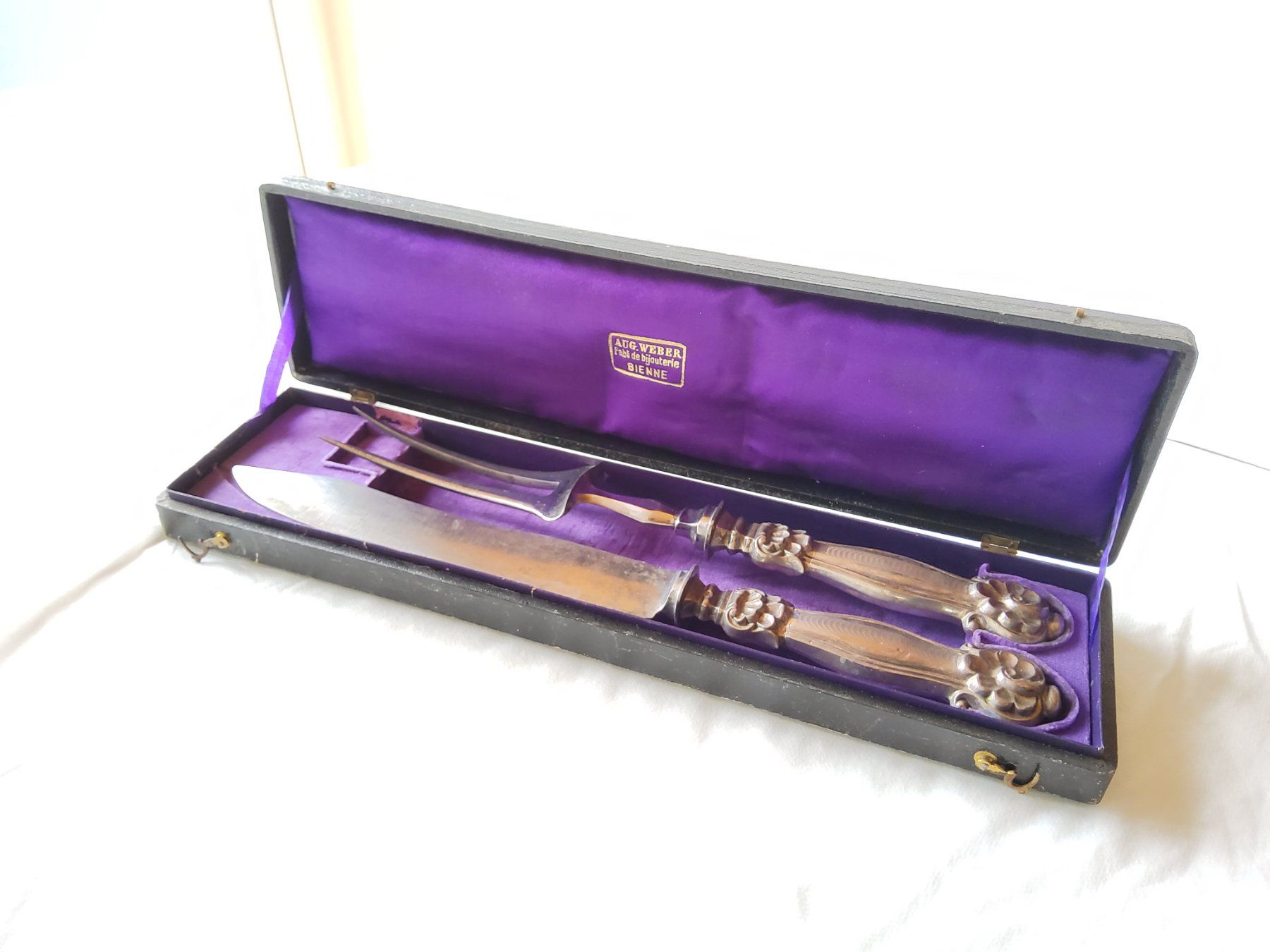 Set di posate: Coffret de deux couverts anciens en argent  – Usato da Malleray venduto da Broc-Mo