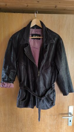 Elegante Lederjacke M von CLAN mit Gürtel, dunkelbraun