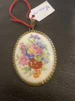 Pendentif Limoges porcelaine décor floral vintage antiqu