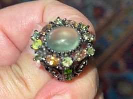 🔥Prehnite Topaz Ônix & Gemstones Black SS925 Signet Ring💵