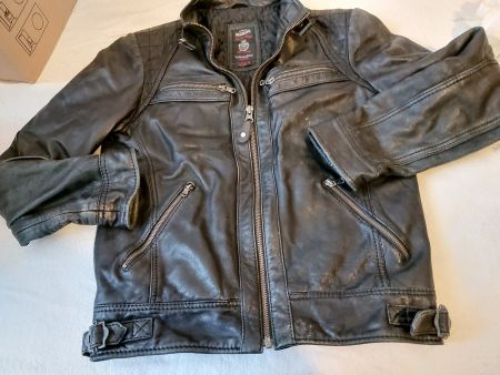 veste blouson court en cuir  noir  unisexe  taille S 34-36