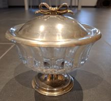 Glas Zuckerdose mit Silberfuss, Vintage, Top Zustand!