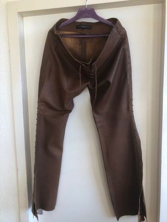 ZARA VENTCOUVERT PANTALON CUIR BRUN AGNEAU