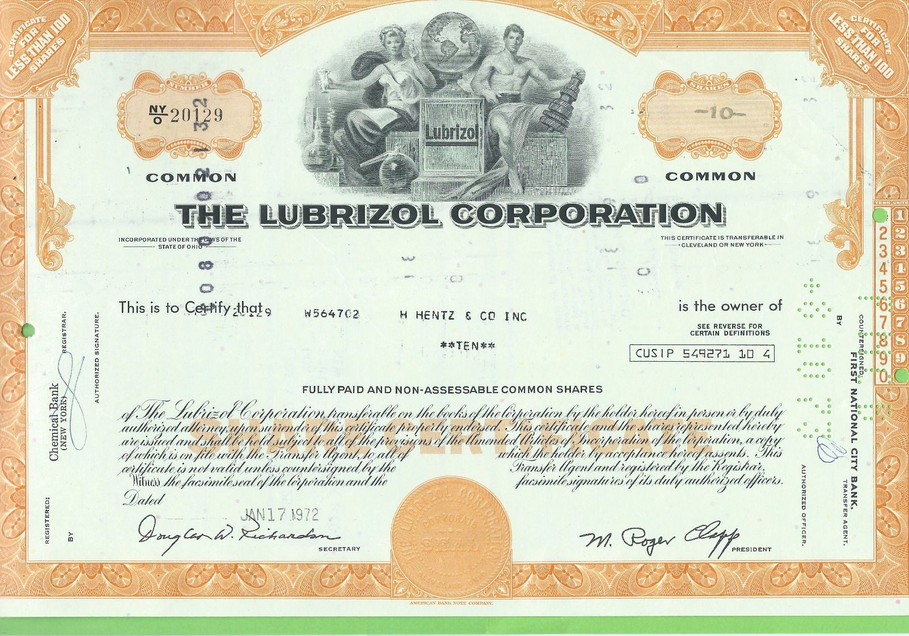 Toutes les monnaies: The Lubrizol Corp.  1972 – D'occasion à Zürich par t24_de