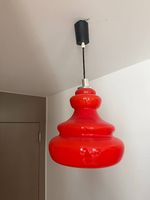 Vintage Opalglas-Hängelampe, rot, 70er-Jahre Design