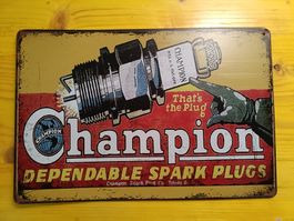 Champion Zündkerzen Blechschild - Vintage Deko für Werkst...