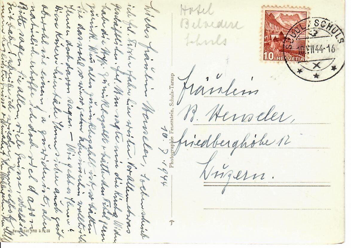 Cartoline postali: Schuls Tarasp 1944 – Usato da Hochdorf venduto da Ziegel-16 1