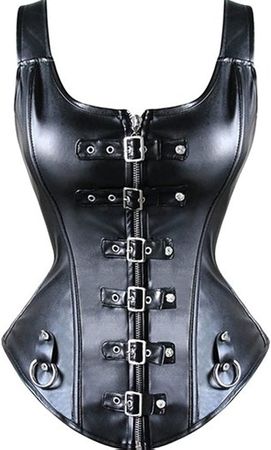 Sexy Kunstleder Korsett Corset Gothic Schwarz XXL