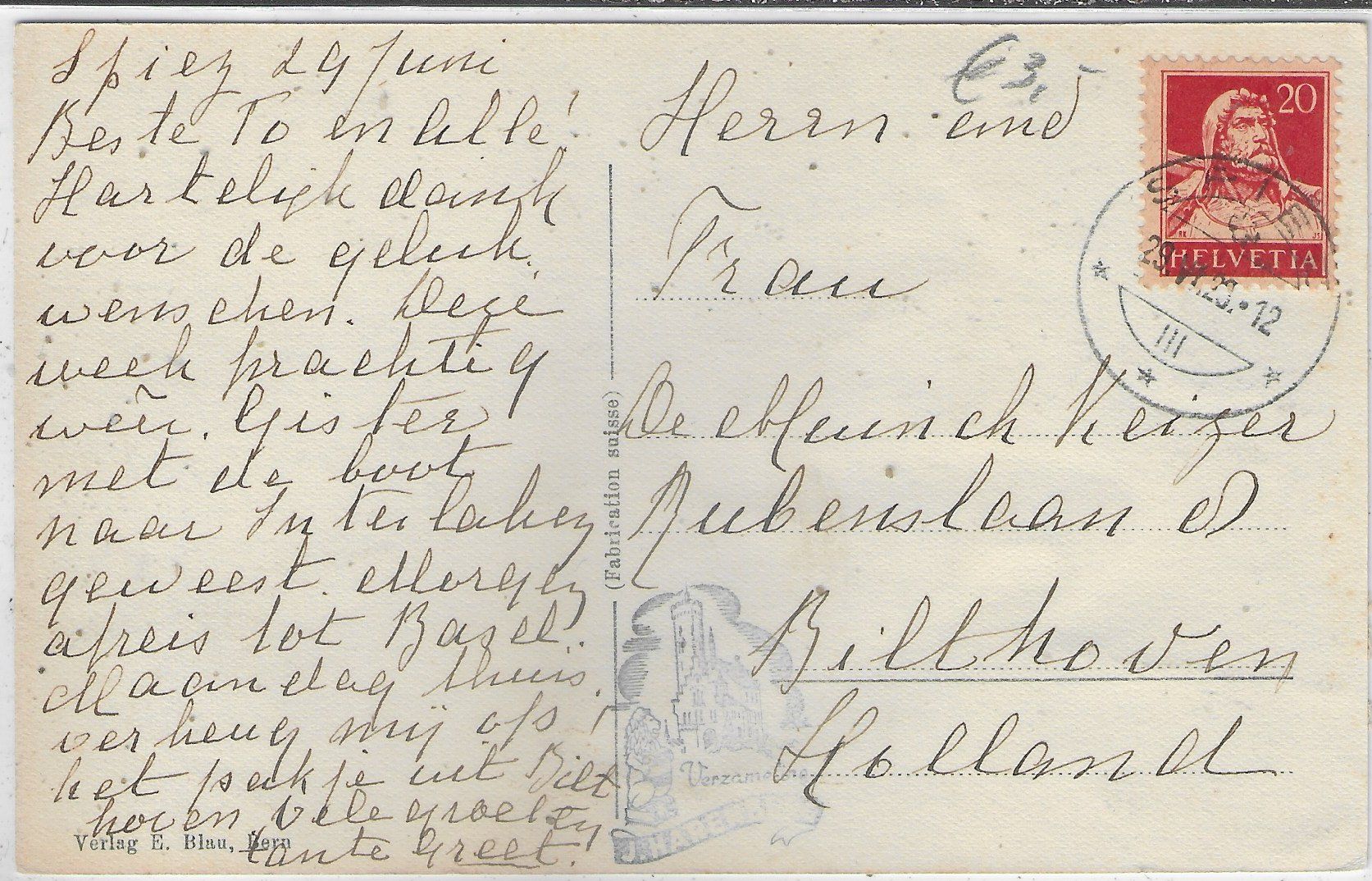 Cartoline postali: Spiez - Schloss Hotel Schonegg – Usato da Ettingen venduto da Kartenplanet 1