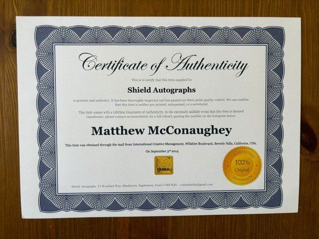 Autografi: Matthew McConaughey handsigniertes Autogramm, mit COA – Usato da Egg b. Zürich venduto da Dbunny 2