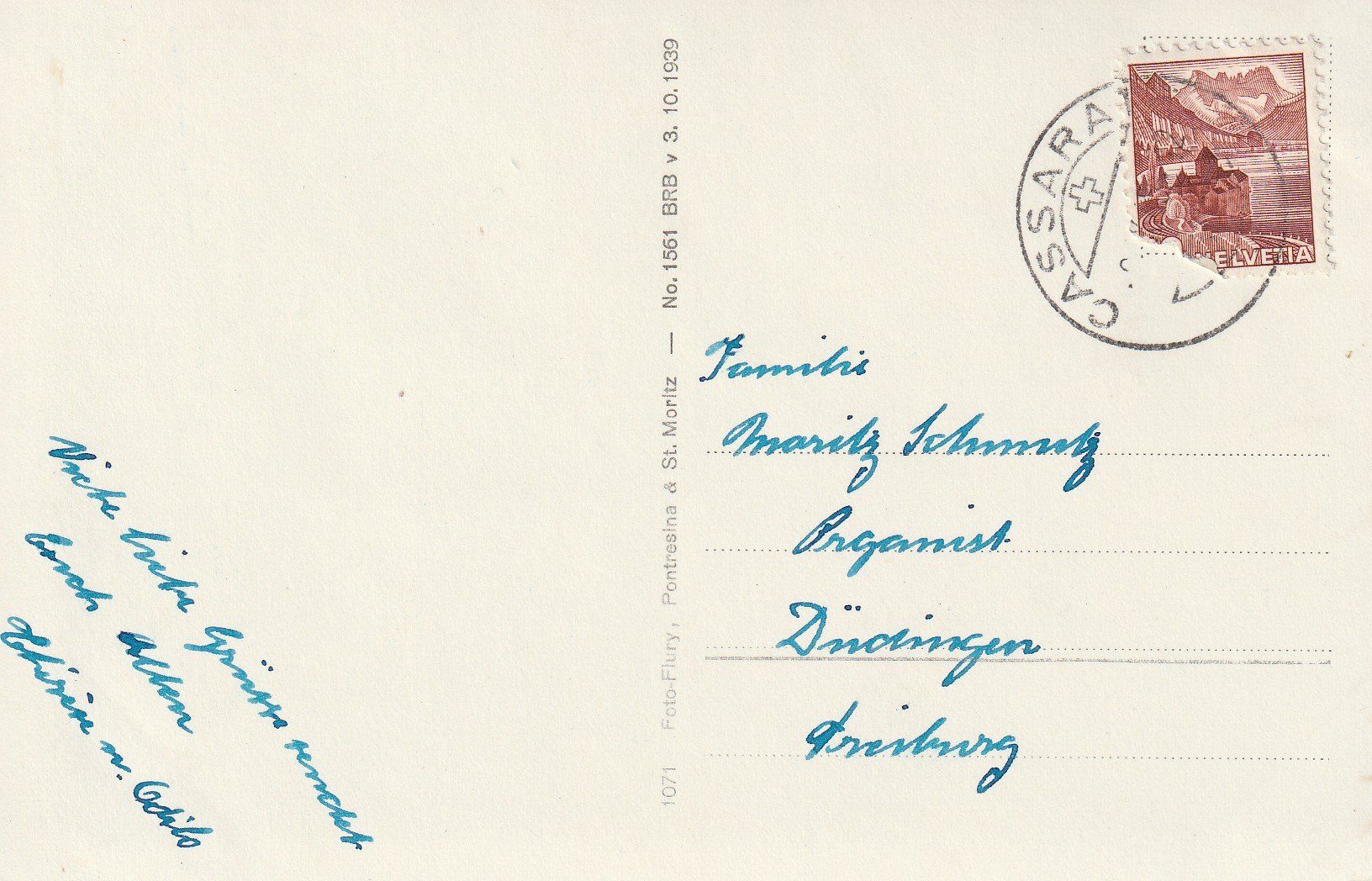 Ansichtskarten: AK - Pontresina - gel. 1945 – Gebraucht aus Fribourg von schnalla92 1