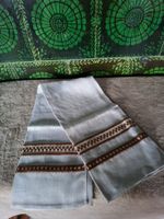 Vintage Geschirrtuch aus Leinen,graublau-braun, bestickt,neu