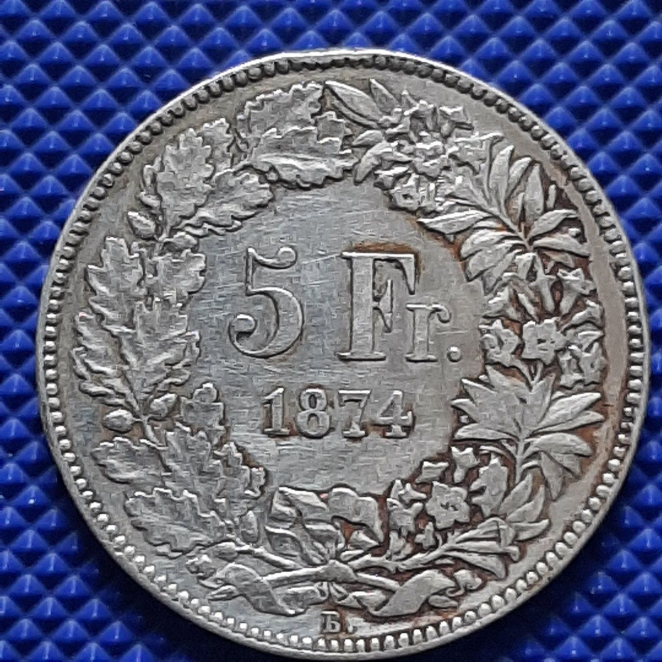Tutti le monete: 5 Francs Suisse 1874 B. Bruxelles – Usato da Carouge GE venduto da cecob0909