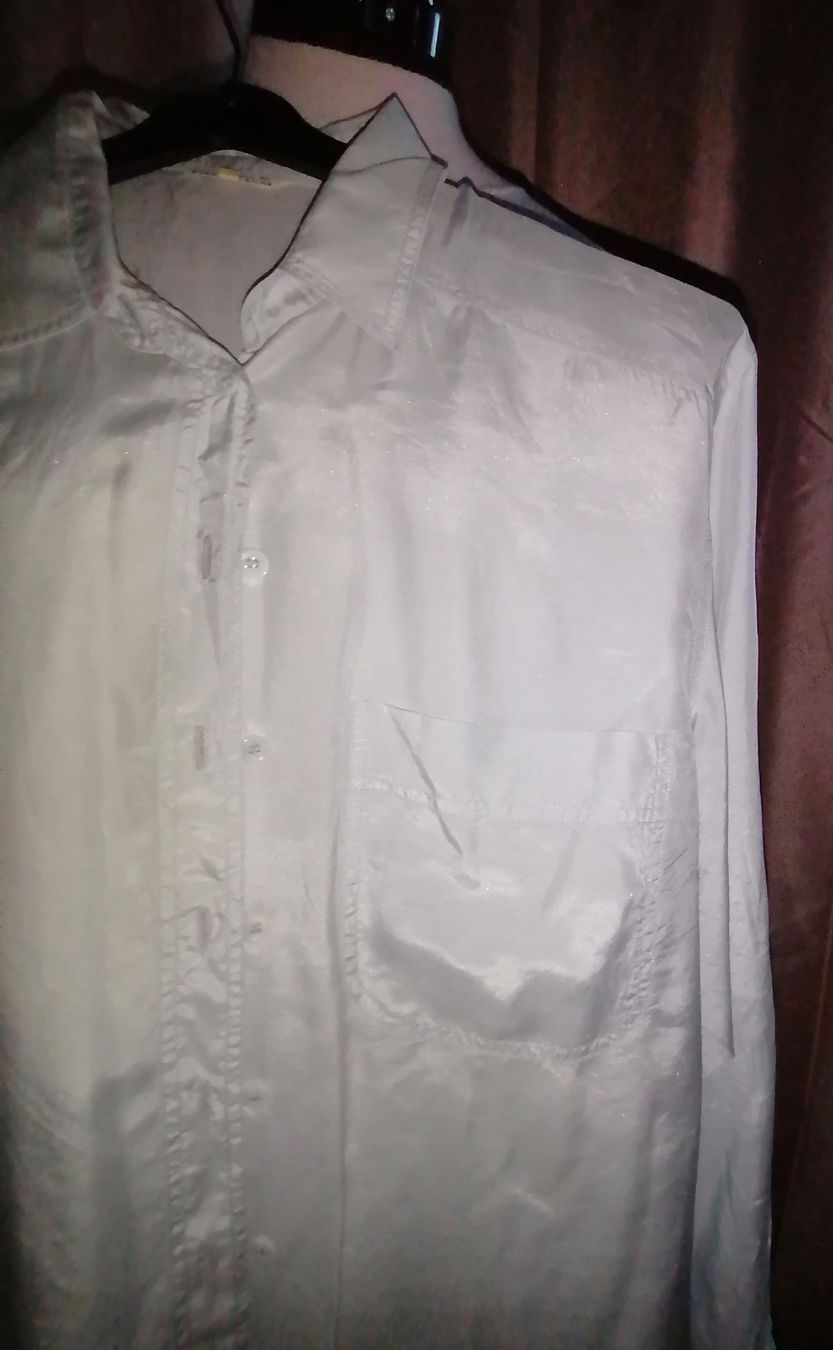 Camicette: Schimmernde silbergraue Retro Seidenbluse – Usato da Corcelles-près-Payerne venduto da RxOne_Krs 1