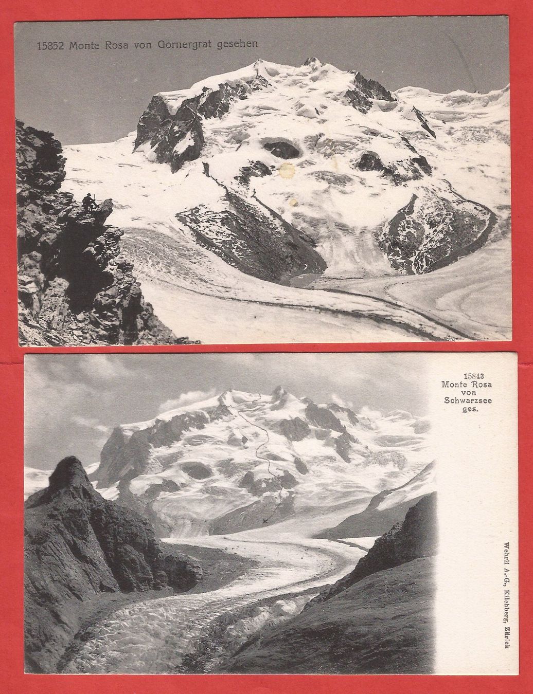 Cartoline postali: 2 AK's Monte Rosa bei Zermatt - ca. 1910 – Usato da Fislisbach venduto da Porano