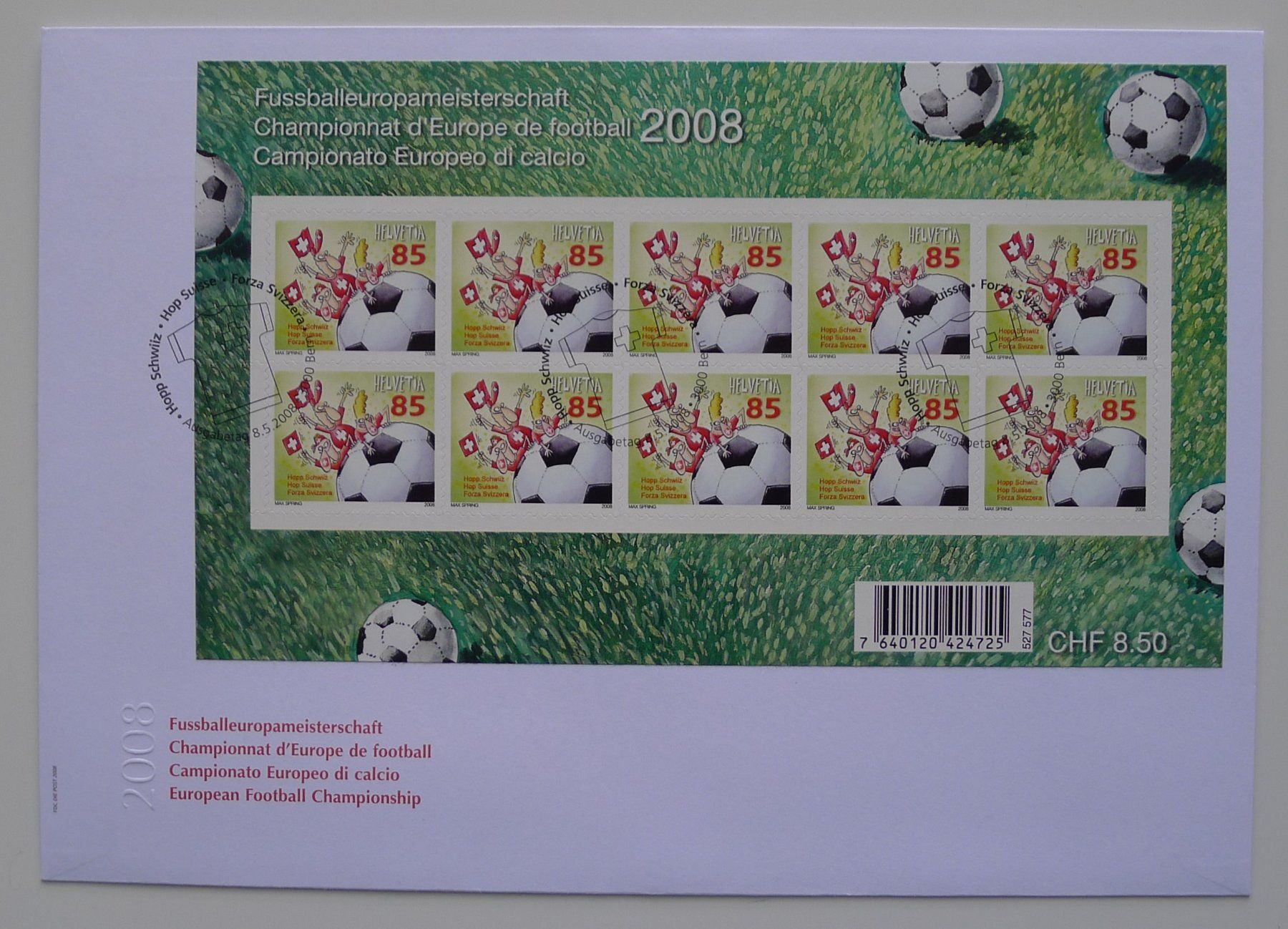 Tutti i francobolli: Nr.1275B, FUSSBALL EM, Kleinbogen-FDC 2008 – Usato da Ebikon venduto da SilvioFreund