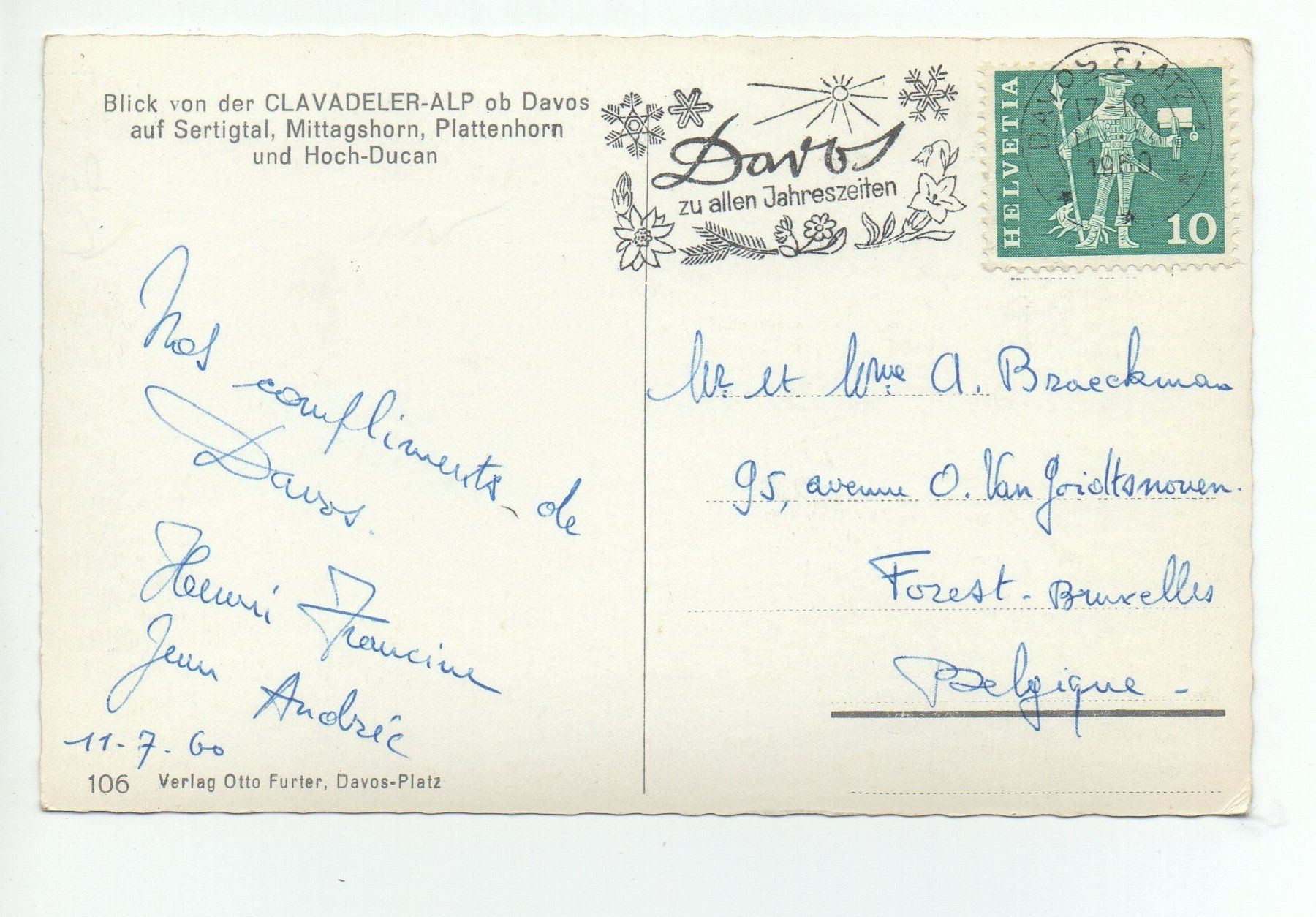 Cartoline postali: DAVOS Clavadeler-Alp - Blick auf Sertigtal – Usato da Jona venduto da philajona 1