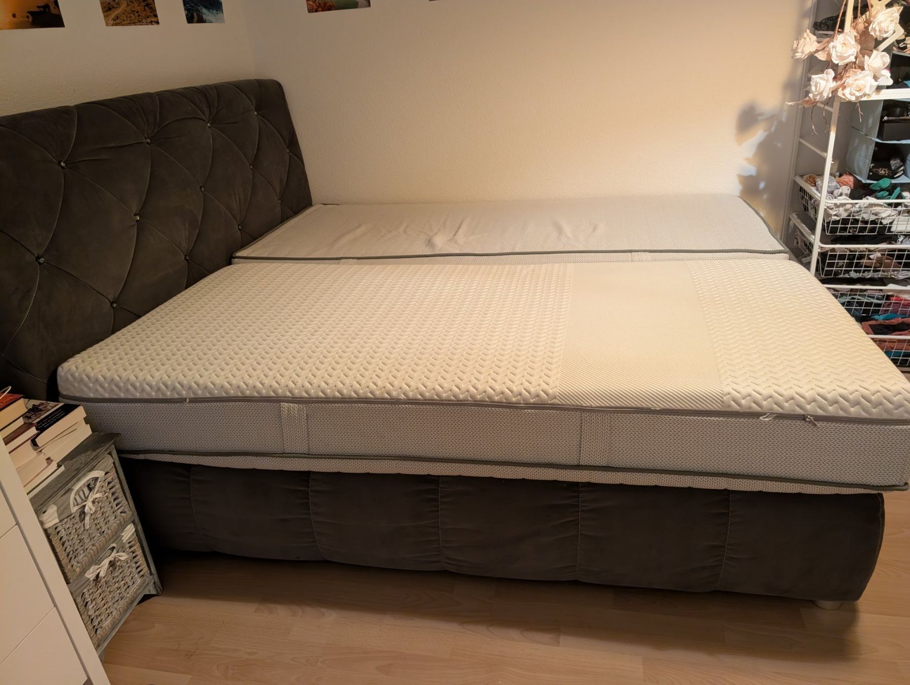 Letti: Boxspringbett in Samt grau 180x200 + 2 Matratzen – Usato da Uster venduto da b_k_2d75 1